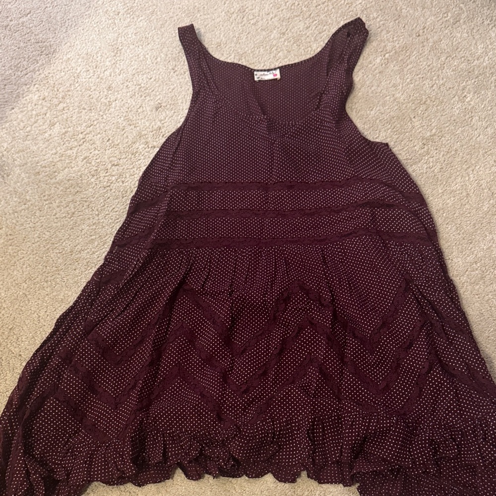 Burgundy Polka Dot Sleeveless Dress Free People
